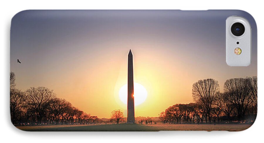 Sneffy iPhone 7 Case featuring the photograph Setting Sun on Washington Monument by Shelley Neff