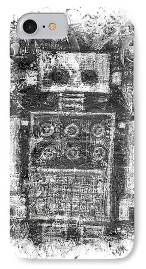 Robot iPhone 7 Case featuring the drawing Silver Scene Robot Splat by Roseanne Jones