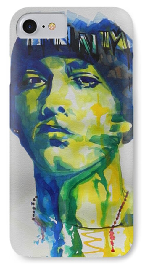 Watercolor Painting iPhone 7 Case featuring the painting Rapper EMINEM by Chrisann Ellis