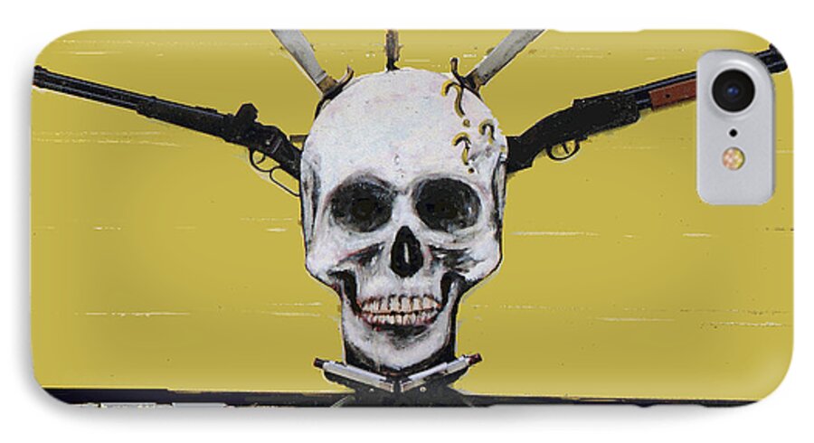 Skull iPhone 7 Case featuring the mixed media Skull with Guns by Bill Thomson