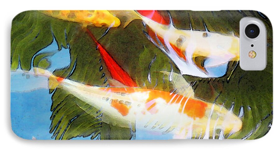Koi iPhone 7 Case featuring the painting Slow Drift - Colorful Koi Fish by Sharon Cummings