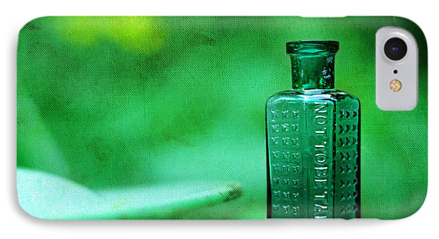 not To Be Taken iPhone 7 Case featuring the photograph Small Green Poison Bottle by Rebecca Sherman