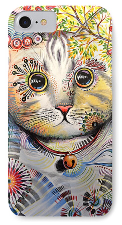 Cat iPhone 7 Case featuring the painting Smokey ... Abstract Cat Art by Amy Giacomelli
