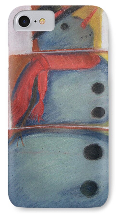 Snowman iPhone 7 Case featuring the painting S'no Man by Claudia Goodell