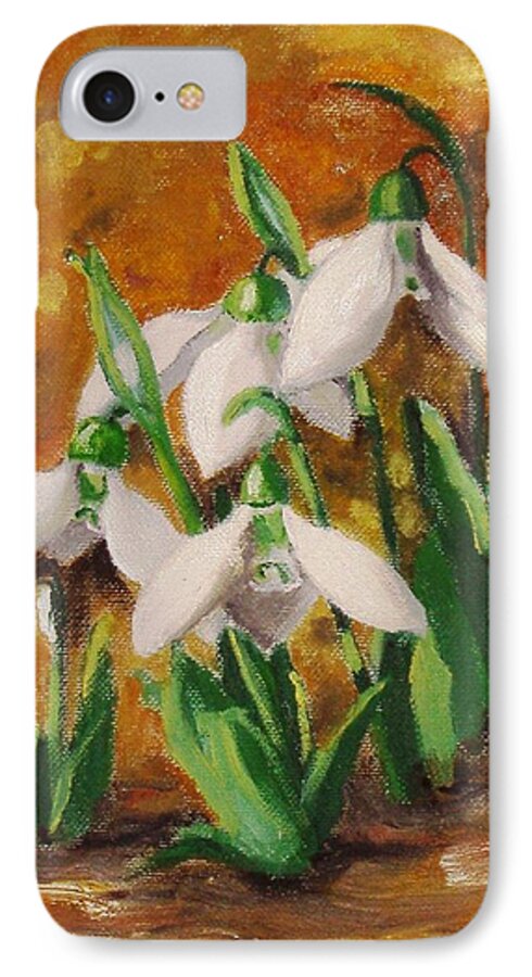 Nature iPhone 7 Case featuring the painting Snowdrops by Nina Mitkova