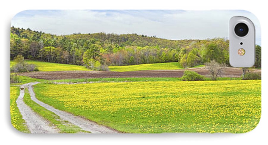 Spring iPhone 7 Case featuring the photograph Spring Farm Landscape With Dirt Road And Dandelions Maine by Keith Webber Jr