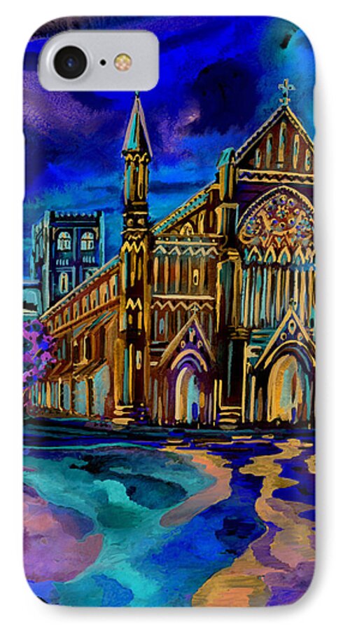 St Albans iPhone 7 Case featuring the digital art St Albans Abbey - Night View by Giovanni Caputo