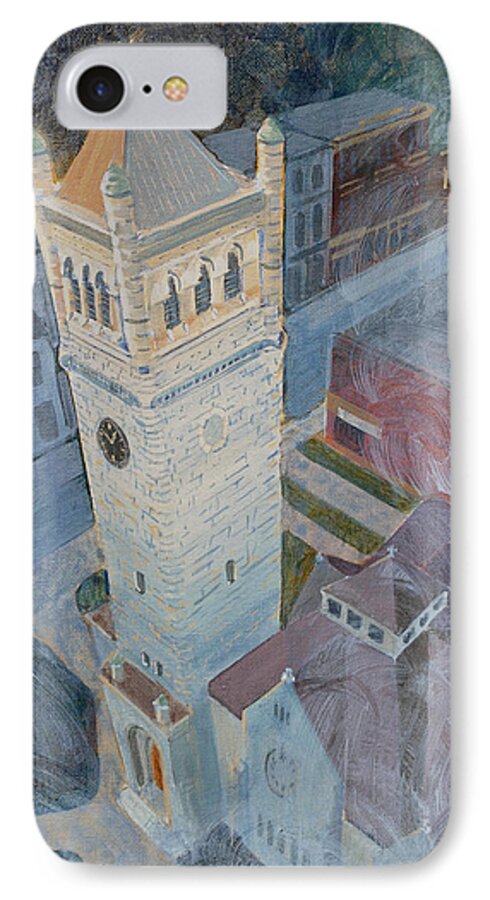 This Scene Was Constructed From Ground Views Using Three-point Perspective To Emphasize The Bell Tower Of A Local Church iPhone 7 Case featuring the painting St Andrews Bell Tower by David Gilmore