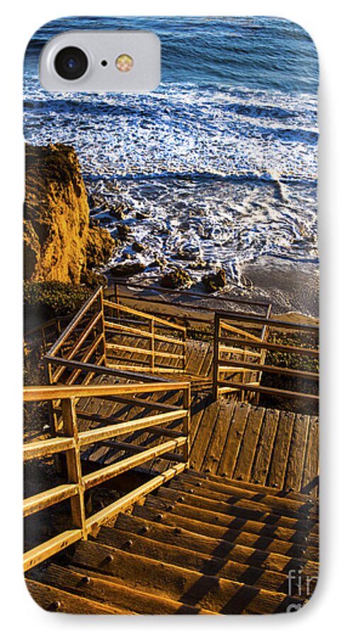 Steps To Blue Ocean Waves Photography iPhone 7 Case featuring the photograph Steps To Blue Ocean And Rocky Beach by Jerry Cowart