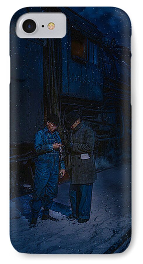 Trains iPhone 7 Case featuring the digital art Starting to Snow Time to Go by J Griff Griffin
