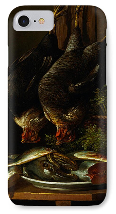 Ferdinand Richardt iPhone 7 Case featuring the painting Still Life with Chickens and Fish by Celestial Images