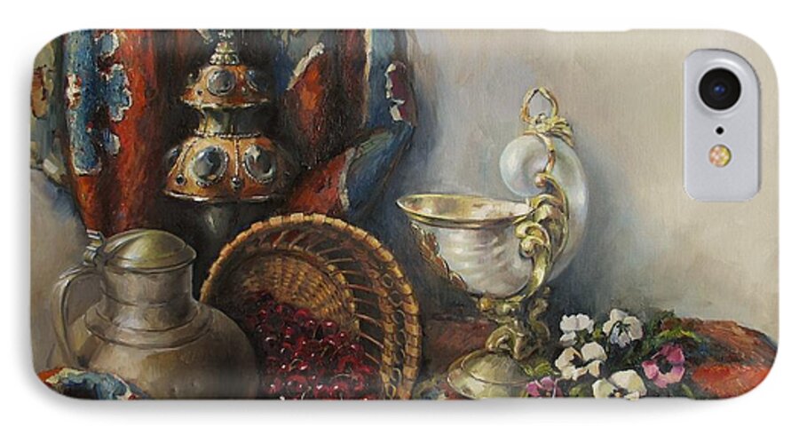 Still-life iPhone 7 Case featuring the painting Still-life with pansies by Tigran Ghulyan