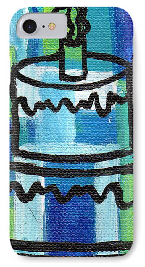 Stl250 iPhone 7 Case featuring the painting STL250 Birthday Cake Blue and Green Small Abstract by Genevieve Esson