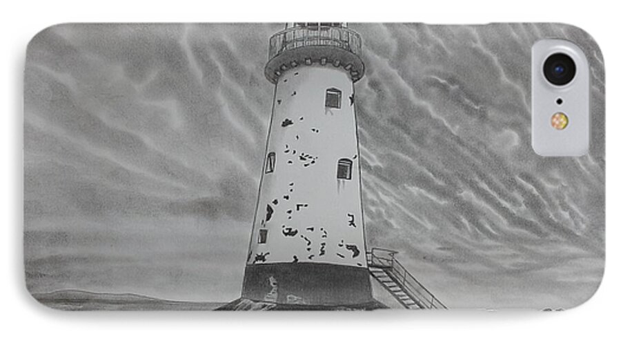 Lighthouse iPhone 7 Case featuring the drawing Storm Watch by Tony Clark