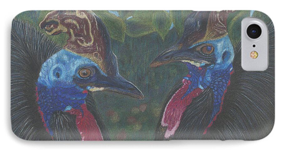 Cassowary iPhone 7 Case featuring the drawing Strange Birds by Arlene Crafton