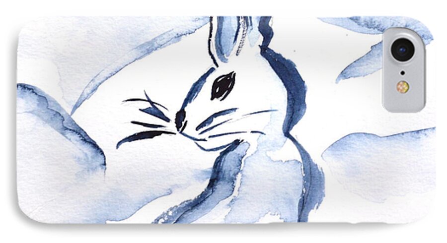 Sumi-e Snow Bunny iPhone 7 Case featuring the painting Sumi-e Snow Bunny by Beverley Harper Tinsley