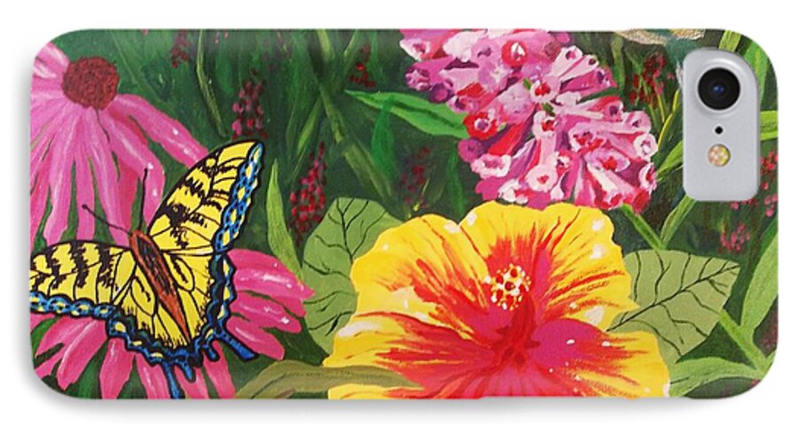 Butterfly Garden iPhone 7 Case featuring the painting Summer Garden by Ellen Levinson