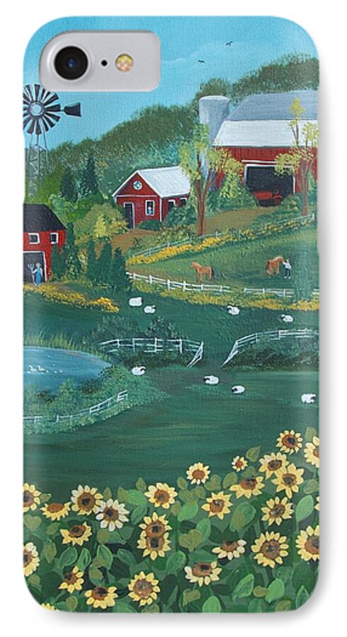 Landscape iPhone 7 Case featuring the painting Sunflower Farm by Virginia Coyle