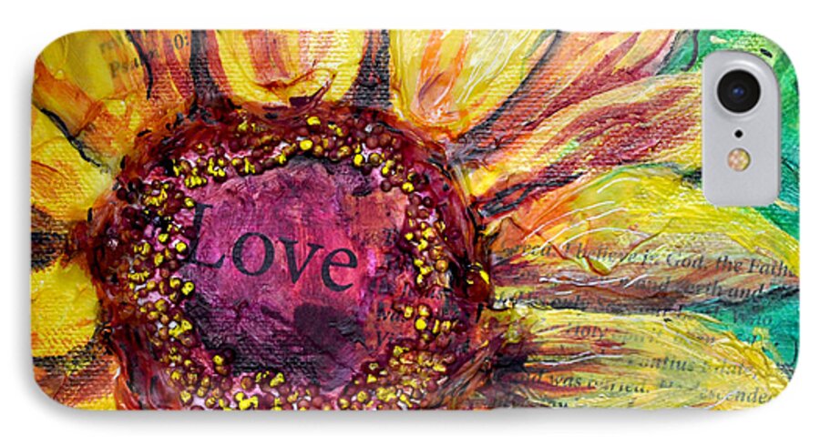 Sunflower iPhone 7 Case featuring the painting Sunflower Love by Lisa Jaworski