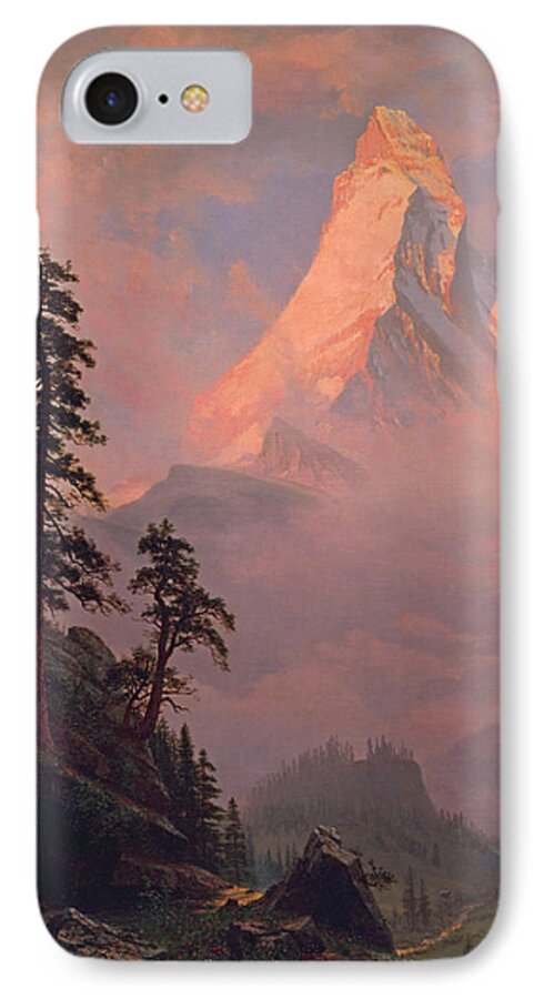 Albert Bierstadt iPhone 7 Case featuring the painting Sunrise on the Matterhorn by Albert Bierstadt
