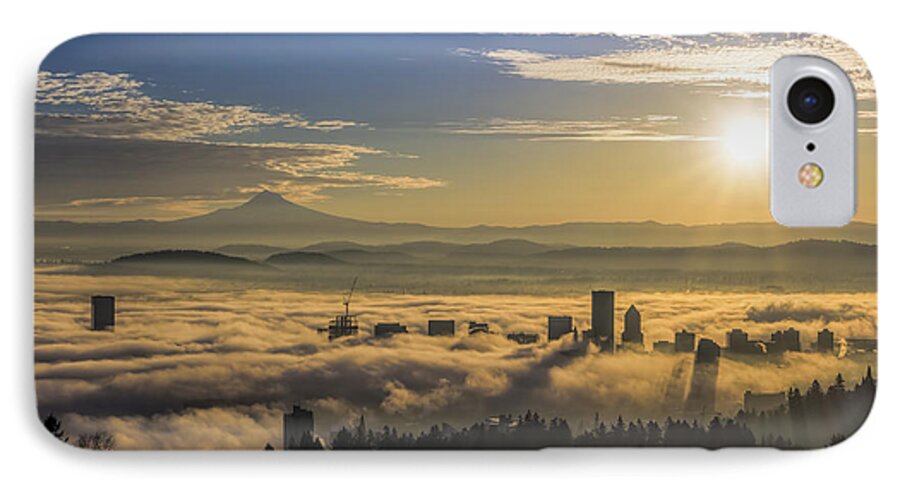 Sunrise iPhone 7 Case featuring the photograph Sunrise over Foggy Portland by David Gn