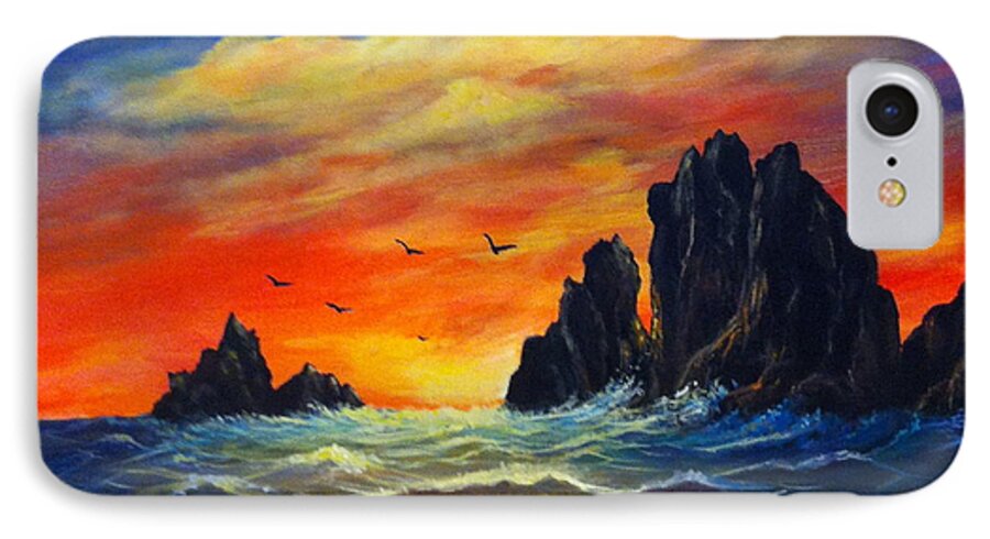 Seascape iPhone 7 Case featuring the painting Sunset 2 by Bozena Zajaczkowska