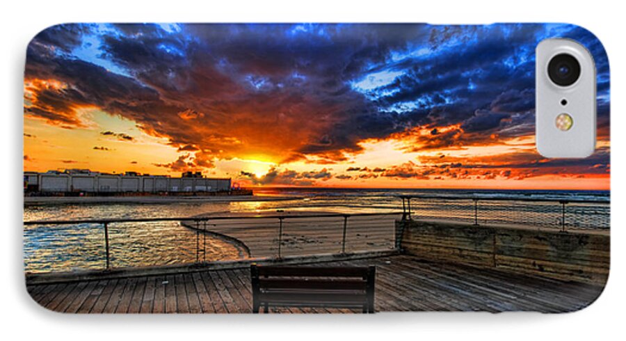 Israel iPhone 7 Case featuring the photograph sunset at the port of Tel Aviv by Ron Shoshani