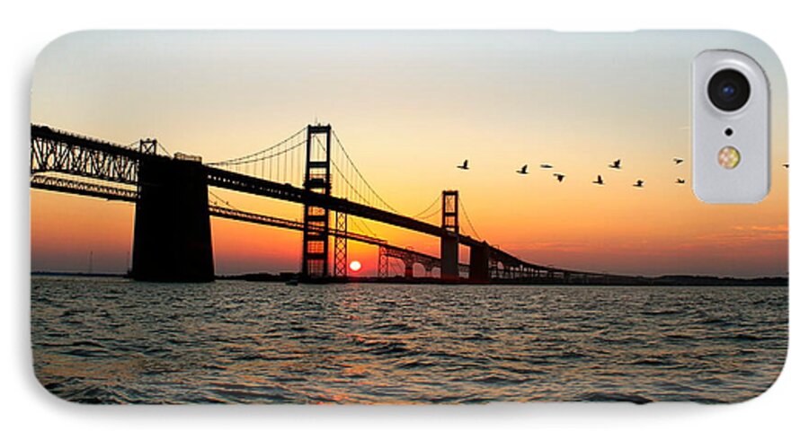 Bay Bridge iPhone 7 Case featuring the photograph Sunset Flight by Jennifer Casey