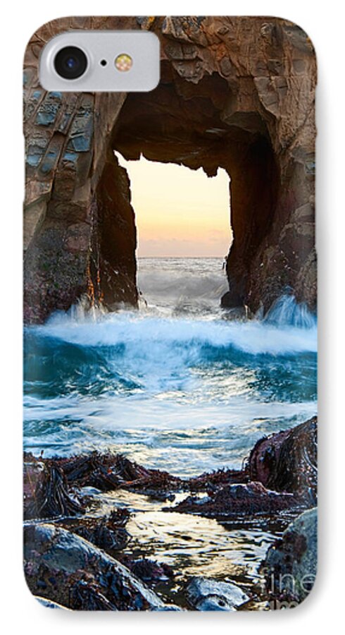 Arch Rock iPhone 7 Case featuring the photograph Sunset on Arch Rock in Pfeiffer Beach Big Sur. by Jamie Pham
