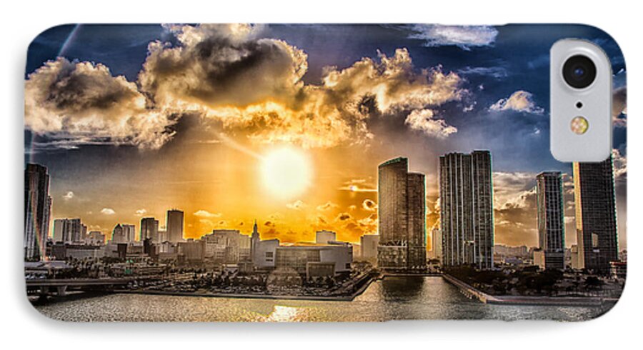 American Airlines Arena iPhone 7 Case featuring the photograph Sunset Over the Arena HDR by Rene Triay FineArt Photos