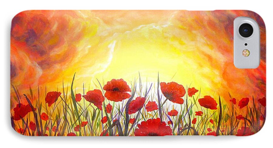 Original Art iPhone 7 Case featuring the painting Sunset Poppies by Lilia S