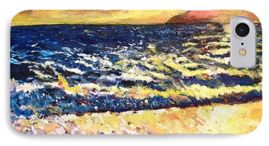 Sunset iPhone 7 Case featuring the painting Sunset Rest - Drama at Sea by Belinda Low