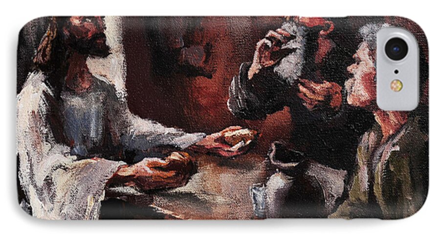 Jesus iPhone 7 Case featuring the painting Supper at Emmaus by Carole Foret