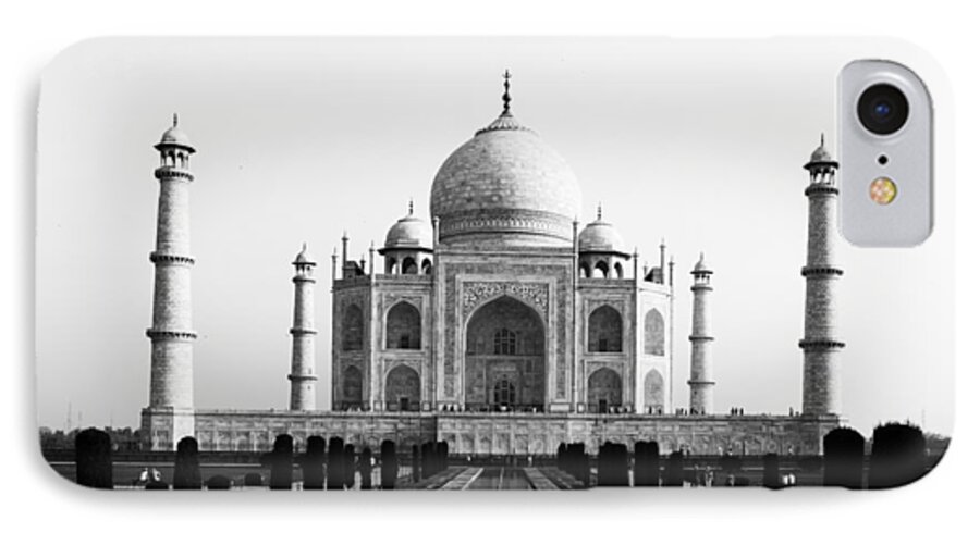 Taj iPhone 7 Case featuring the photograph Taj Mahal BW by C H Apperson