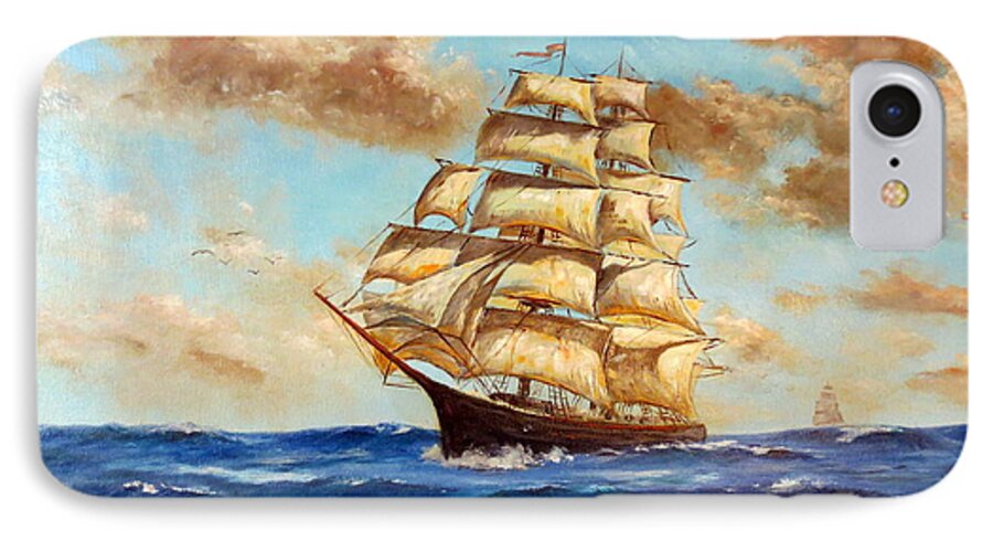 Lee Piper iPhone 7 Case featuring the painting Tall Ship On The South Sea by Lee Piper