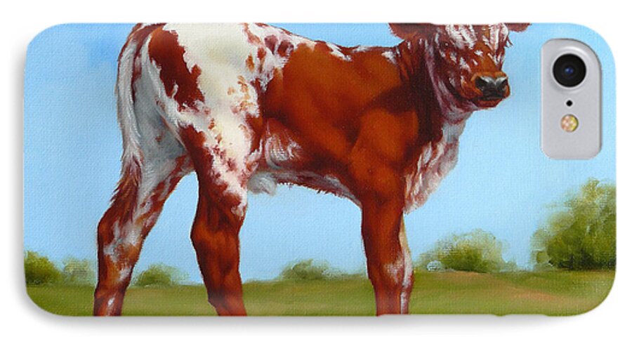 Cow iPhone 7 Case featuring the painting Texas Longhorn New Calf by Margaret Stockdale