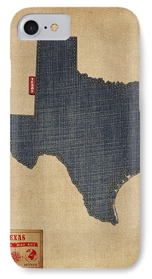 United States Map iPhone 7 Case featuring the digital art Texas Map Denim Jeans Style by Michael Tompsett