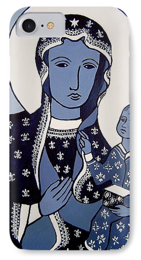Madonna iPhone 7 Case featuring the painting The Black Madonna In Blue by John Nolan