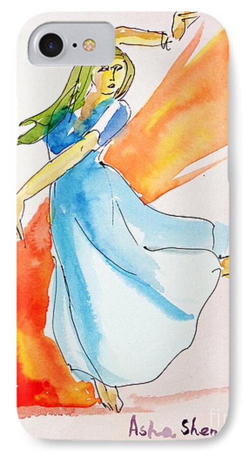 Dancer iPhone 7 Case featuring the painting The blazing dancer by Asha Sudhaker Shenoy