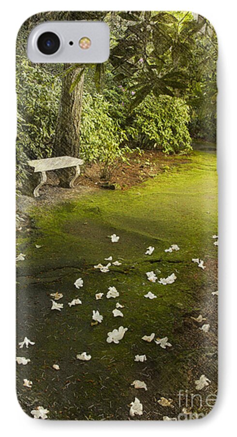 Garden iPhone 7 Case featuring the photograph The Garden Bench by Carrie Cranwill