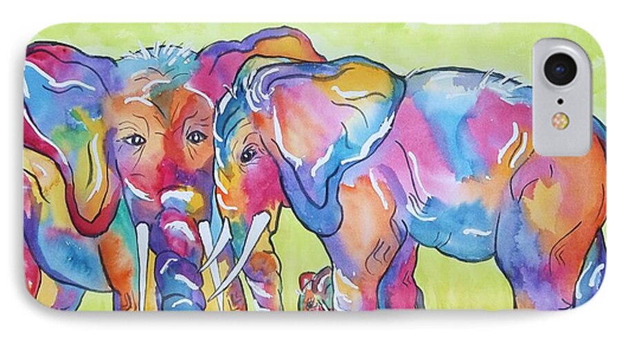 Elephants iPhone 7 Case featuring the painting The Protectors by Ellen Levinson