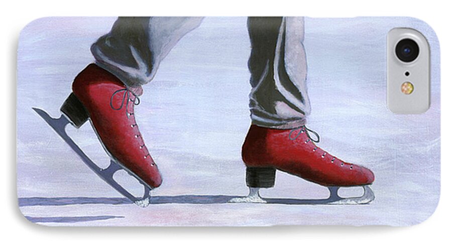 Red iPhone 7 Case featuring the painting The Red Ice Skates by Karyn Robinson