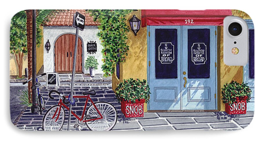 Street Scene iPhone 7 Case featuring the painting The SNOB Restaurant by Val Miller