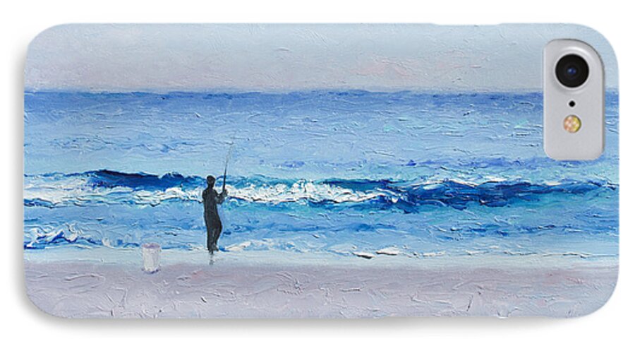 Seascape iPhone 7 Case featuring the painting The Surf Fisherman by Jan Matson