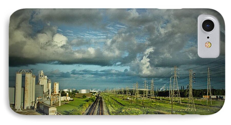 Trains iPhone 7 Case featuring the digital art The Train Yard by Linda Unger