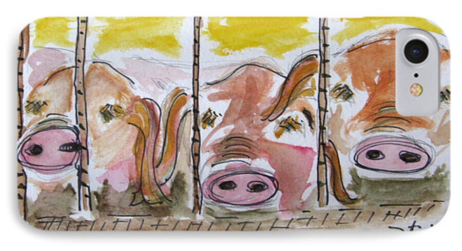 Pig iPhone 7 Case featuring the painting Three Little Pigs by Patricia Januszkiewicz