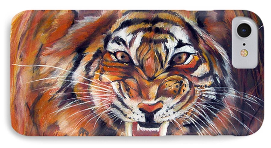 Tiger iPhone 7 Case featuring the painting Tiger roaring by Synnove Pettersen