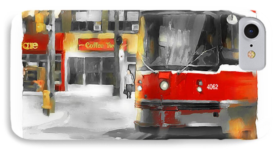Streetcar iPhone 7 Case featuring the painting Toronto Streets 1 by Bob Salo