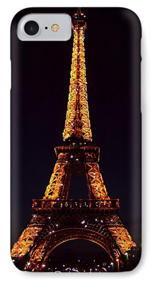 Eiffel Tower iPhone 7 Case featuring the photograph Tower at Night by Jenny Hudson