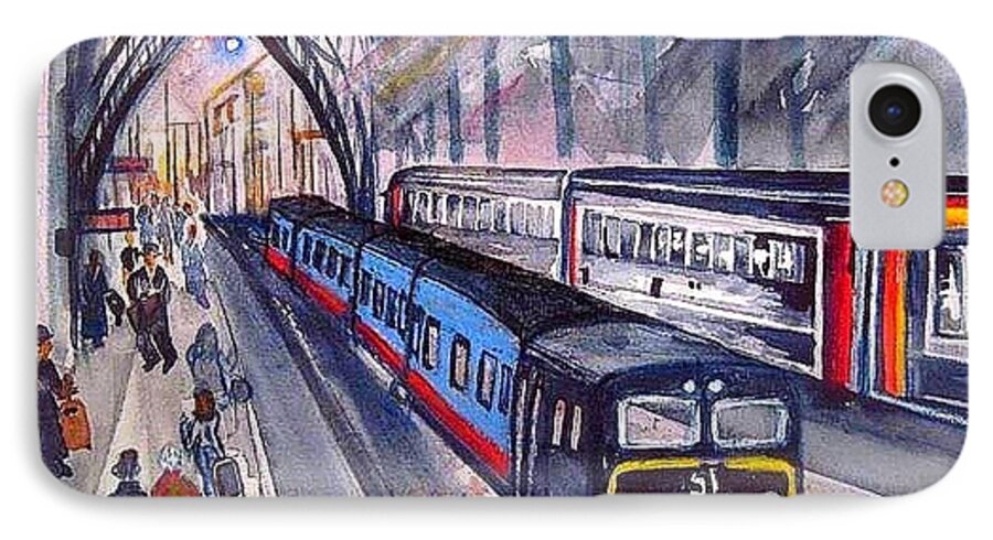Train Station iPhone 7 Case featuring the painting Train Train Train by Esther Woods